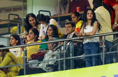 Actor Ajith Kumar turns up at Chepauk to watch CSK Vs SRH match with family