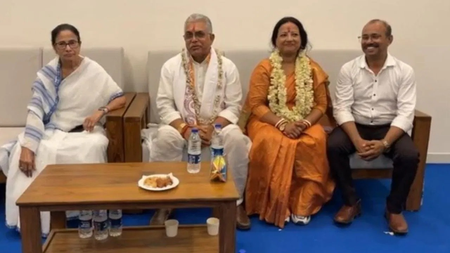 BJP leader Dilip Ghosh attends Jagannath temple inauguration in Digha, meets Mamata