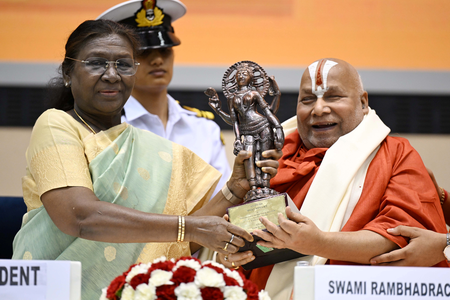 Prez Murmu confers 58th Jnanpith Award on Sanskrit scholar Jagadguru Rambhadracharya