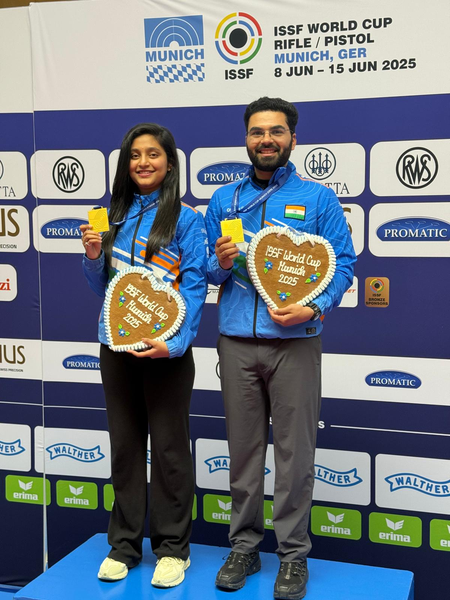 Shooting World Cup: Arya-Arjun bag gold in 10m air rifle mixed team event