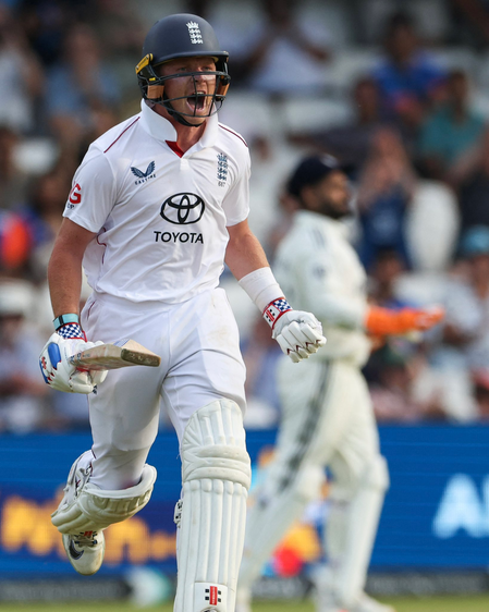 1st Test: Pope’s unbeaten ton helps England reach 209/3, trail India by 262 runs (ld)