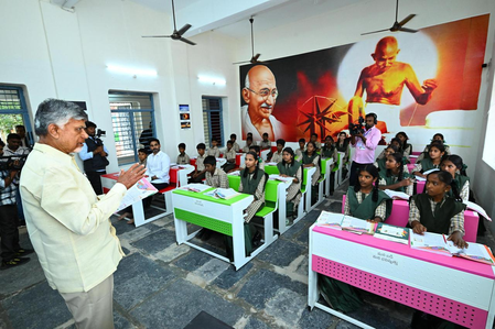 CM Naidu turns teacher during Mega PTM, class attended by son Nara Lokesh