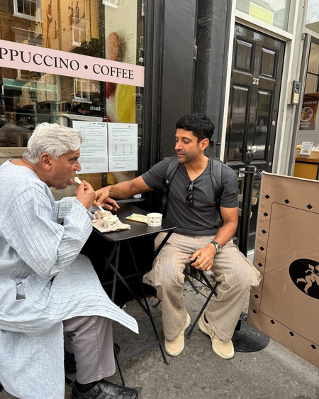 Shabana Azmi captures a sweet father-son moment as Javed Akhtar and Farhan enjoy ice cream during their holiday