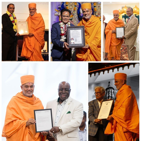 <div>BAPS’ Gnanvatsal Swami honoured across the US</div>