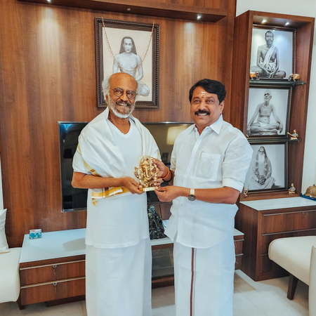 TN BJP chief Nainar Nagendran greets Rajinikanth on completion of 50 years in cinema