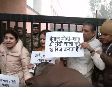 Trinamool Congress MPs stage protest outside Amit Shah’s office in Delhi, detained