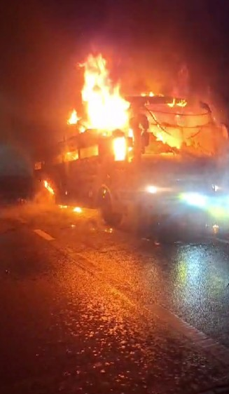 Passengers leap to safety as bus catches fire on Yamuna Expressway in Mathura; no injuries reported