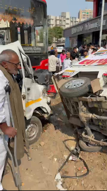 Gujarat: AMTS bus collides with three vehicles, two injured