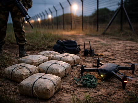 <div>BSF, police recover heroin dropped by drone along J&K international border</div>