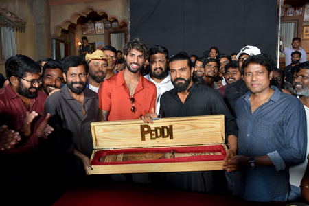 Cricketer Tilak Varma visits sets of Ram Charan’s ‘Peddi’; Ram Charan gifts him the ‘Peddi’ cricket bat!