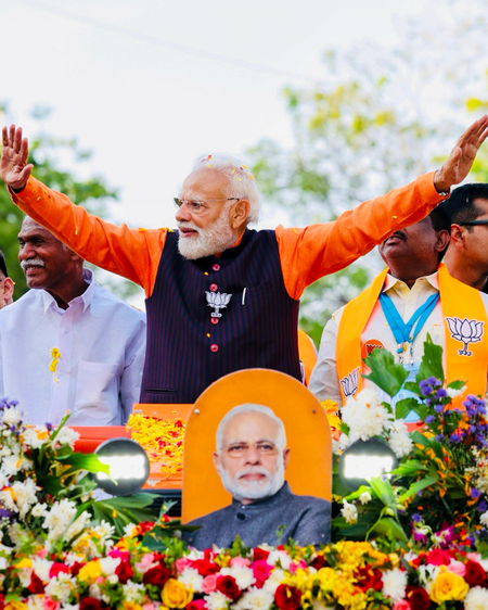 PM Modi holds grand roadshow in Puducherry ahead of April 9 polls ​