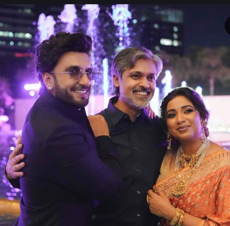 Shreya Ghoshal strikes a pose with Ranveer Singh and her husband Shiladitya, calls it ‘wholesome’