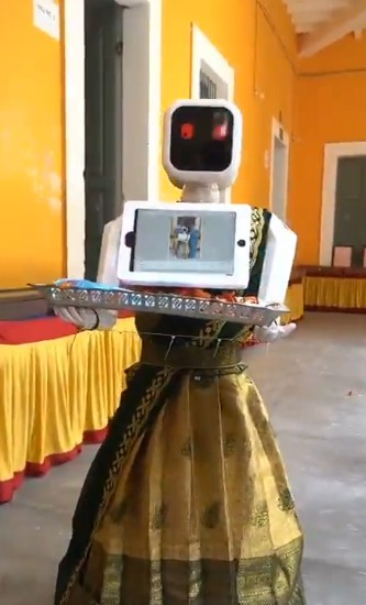 Saree-clad robot welcomes voters at Puducherry polling station