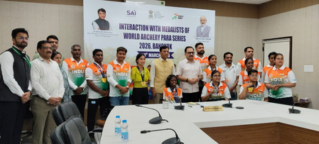 Sports Minister Mandaviya felicitates World Archery Para Series medallist
