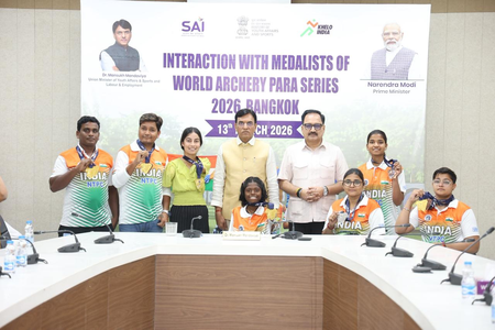 Union Sports Minister felicitates Indian contingent for stellar performance at Bangkok 2026 World Archery Para Series (Ld)