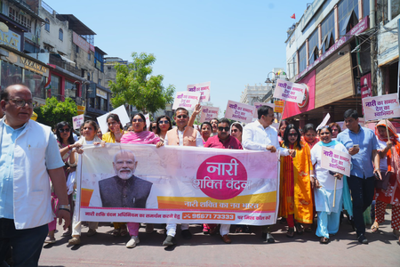 BJP MP Praveen Khandelwal takes part in ‘Nari Shakti Vandan Yatra’