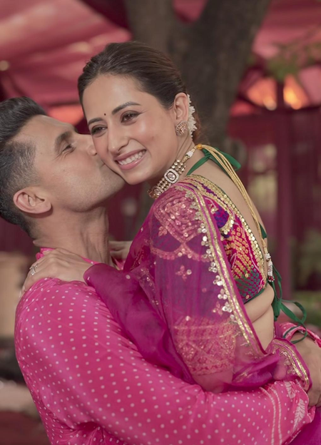 Ravie Dubey gets romantic in BTS glimpse recreating ‘Hum Saath Saath Hain’ moment, kisses Sargun Mehta