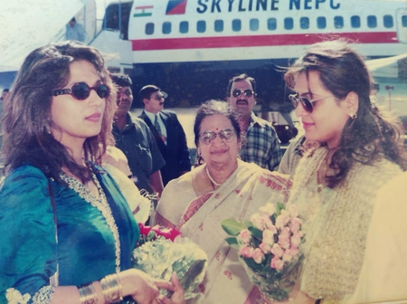 Shilpa Shirodkar poses with Madhuri Dixit in an old pic from the 90s