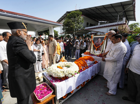 VP Radhakrishnan, CM Dhami pay final respects to BC Khanduri in Dehradun
