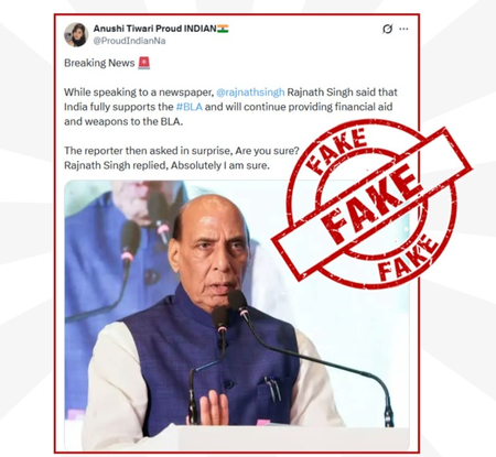 PIB Fact Check debunks fake claim linking Rajnath Singh to support for BLA