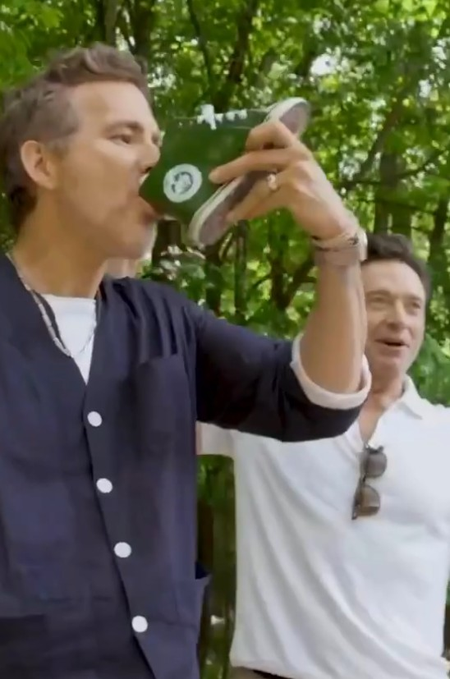 Ryan Reynolds, Hugh Jackman pull off a ‘shoey’, sip beer from a shoe
