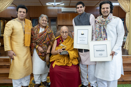 Dalai Lama formally receives Grammy from Amjad Ali Khan at 90