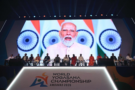 PM Modi declares open 1st World Yogasana Championship 2026 in Ahmedabad