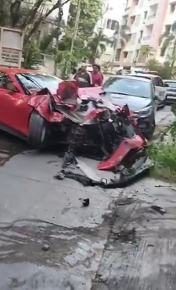 Speeding Ferrari crashes into apartment building in Hyderabad’s Jubilee Hills