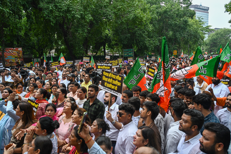 BJP stages protest outside AAP’s office in Delhi; demands resignation of Punjab Education Minister