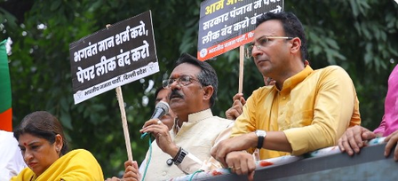 Delhi BJP chief leads protest against paper leaks in Punjab, seeks AAP Minister’s dismissal