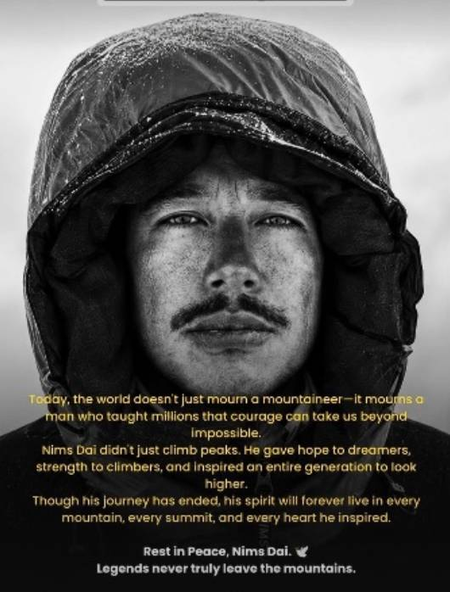 Actor Veera pays tribute to mountaineer Nims Dai; says, “Legends never truly leave the mountains”