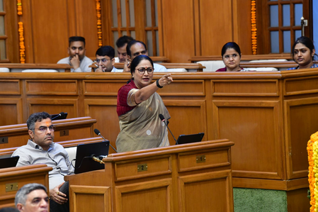 CM Rekha Gupta showcases Delhi Lakshmi Yojana in Assembly as Oppn walks out