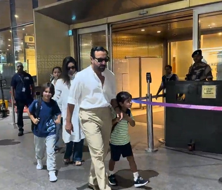Saif & Kareena spotted at Mumbai Airport with kids; headed for a birthday trip?