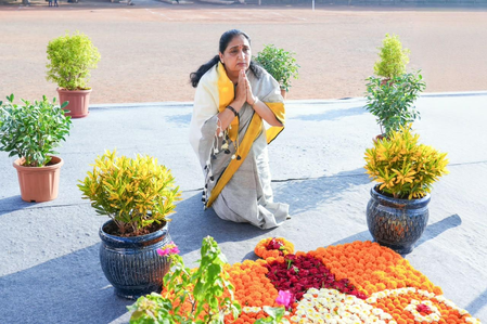 Eight months after Ajit Pawar’s death, Dy CM Sunetra pays emotional tribute at Baramati memorial