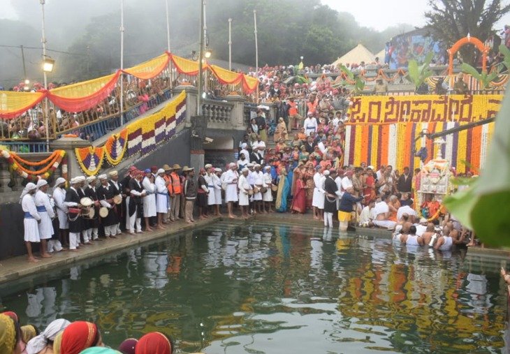 Thousands Witness Kaveri Teerthodbhava at Talakaveri in Kodagu
